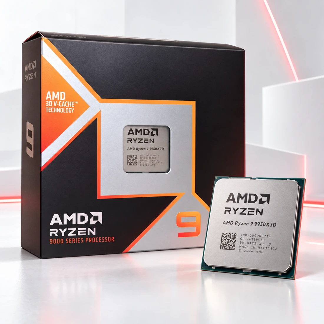 پردازنده AMD Ryzen 9 9950X3D و جعبه محصول
